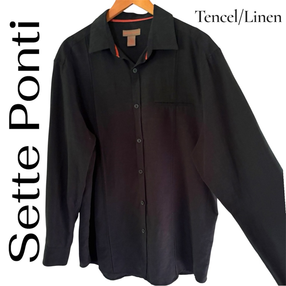 Sette Ponti-Upscale Black Tencel/Linen Casual Button-Down Shirt. Large. EUC!